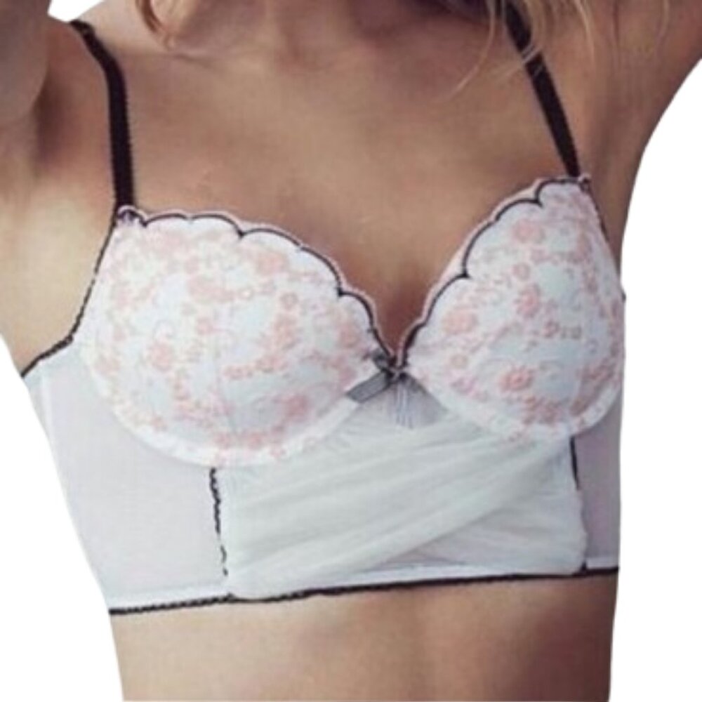 Victoria's Secret Bra Bridal Demi Longline Dream Angels White Tulle Pink 34C NWT